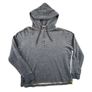 ALESBURY Heathered Blue Henley Hoodie Long‎ Sleeve Mens Size L Casual Cotton